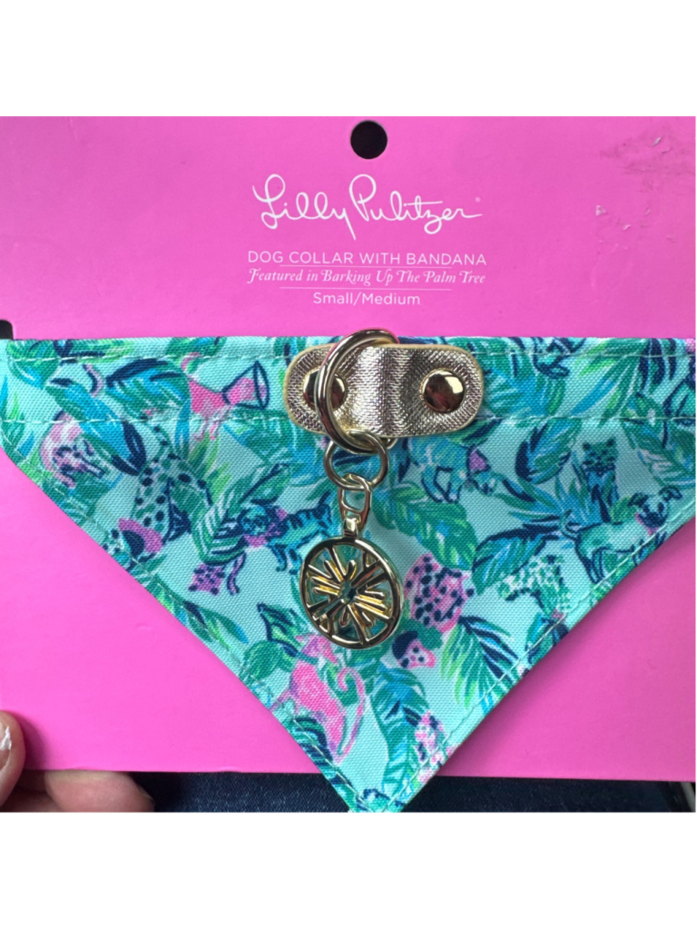 Lilly Pulitzer Dog Collar with Bandana Small/Medium Turquoise Gold